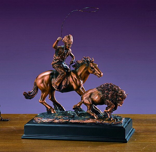 Indian Lassoing a Buffalo Calf Statue warrior Native American Sculpture